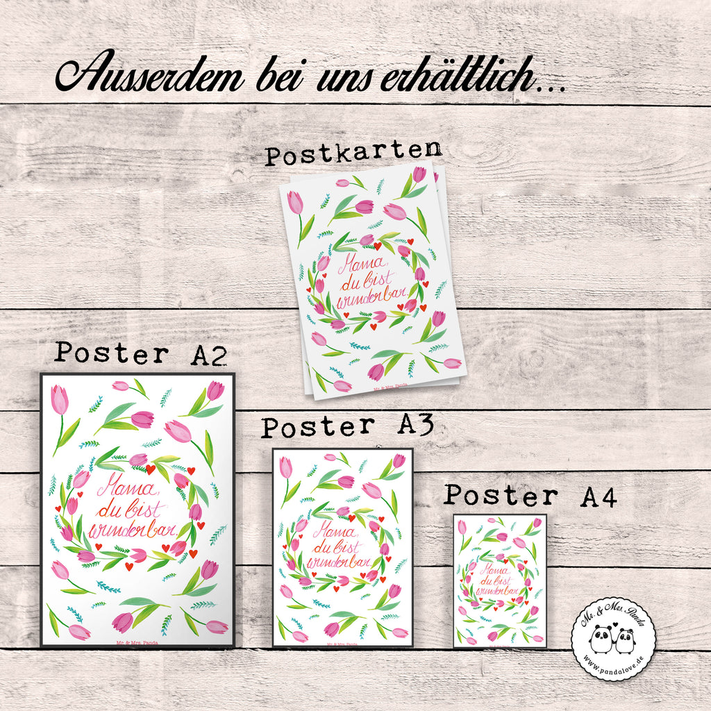 Poster Mama Tulpen Mama, Mutter, Mami, Mutti, Mom,  Poster, Wandposter, Bild, Wanddeko, Küchenposter, Kinderposter, Wanddeko Bild, Raumdekoration, Wanddekoration, Handgemaltes Poster, Mr. & Mrs. Panda Poster, Designposter, Kunstdruck, Posterdruck  Blumen Deko, Frühlings Deko, Sommer Deko, Dekoration, positive Botschaft, Naturliebhaber, Outdoor, Natur, Abenteuer