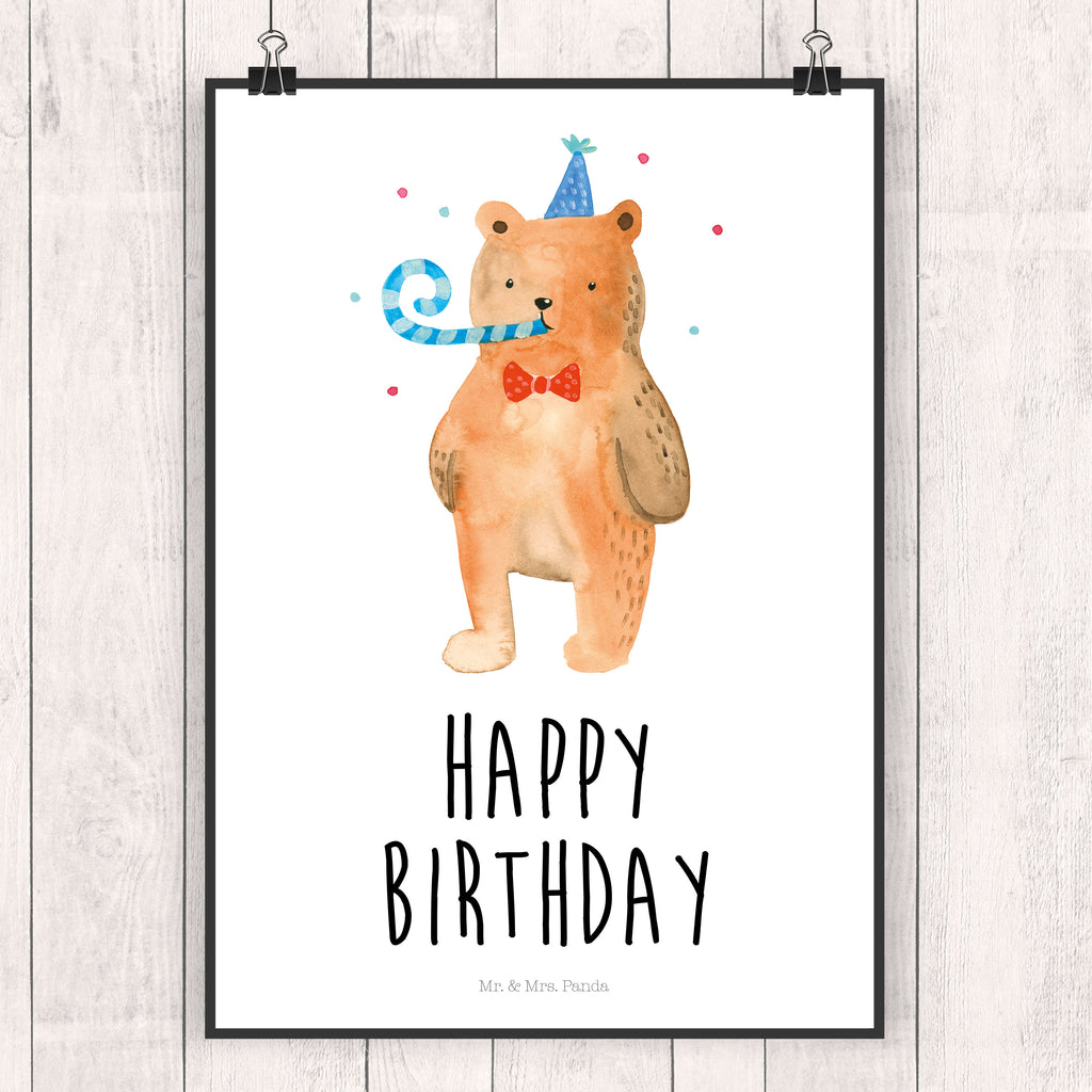 Poster Birthday Bär Poster, Wandposter, Bild, Wanddeko, Küchenposter, Kinderposter, Wanddeko Bild, Raumdekoration, Wanddekoration, Handgemaltes Poster, Mr. & Mrs. Panda Poster, Designposter, Kunstdruck, Posterdruck, Bär, Teddy, Teddybär, Happy Birthday, Alles Gute, Glückwunsch, Geburtstag