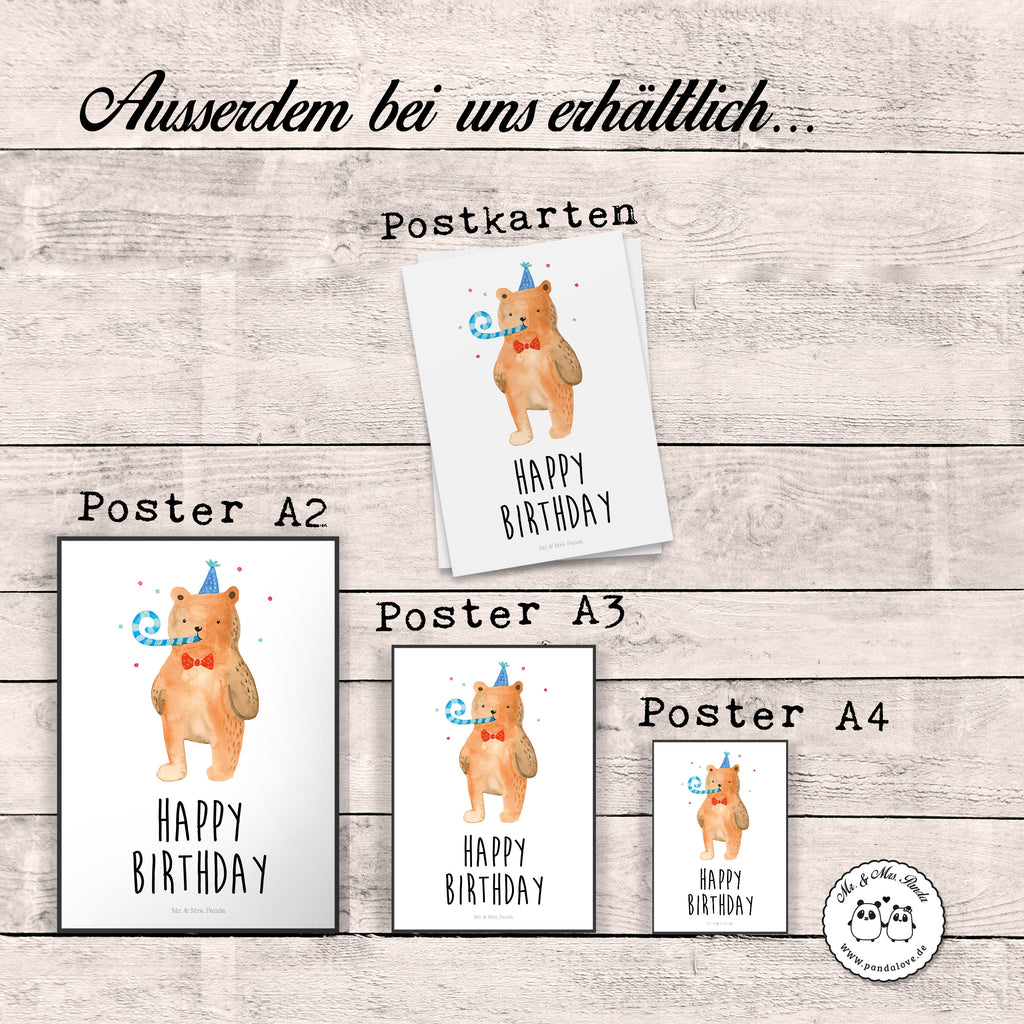 Poster Birthday Bär Poster, Wandposter, Bild, Wanddeko, Küchenposter, Kinderposter, Wanddeko Bild, Raumdekoration, Wanddekoration, Handgemaltes Poster, Mr. & Mrs. Panda Poster, Designposter, Kunstdruck, Posterdruck, Bär, Teddy, Teddybär, Happy Birthday, Alles Gute, Glückwunsch, Geburtstag