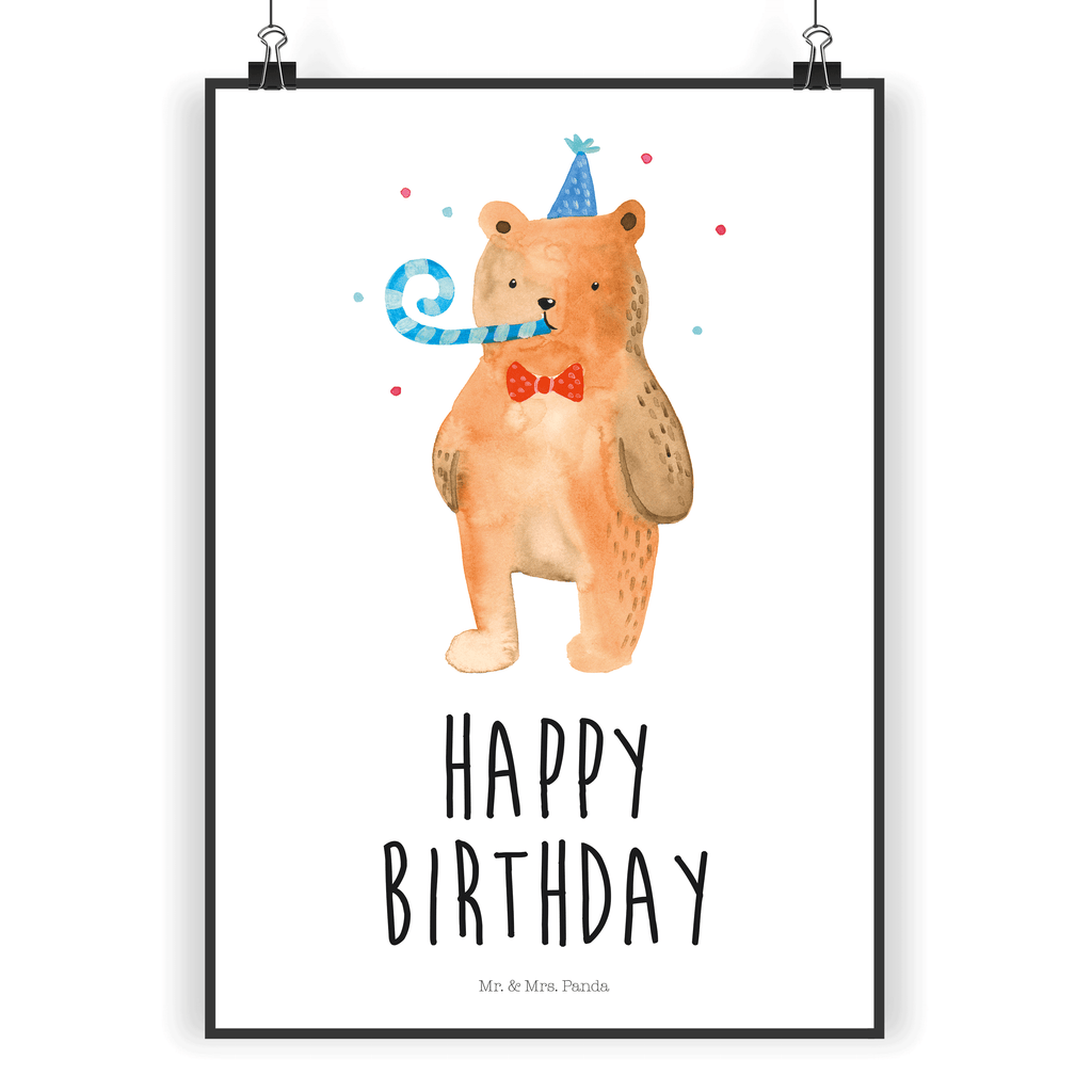 Poster Birthday Bär Poster, Wandposter, Bild, Wanddeko, Küchenposter, Kinderposter, Wanddeko Bild, Raumdekoration, Wanddekoration, Handgemaltes Poster, Mr. & Mrs. Panda Poster, Designposter, Kunstdruck, Posterdruck, Bär, Teddy, Teddybär, Happy Birthday, Alles Gute, Glückwunsch, Geburtstag