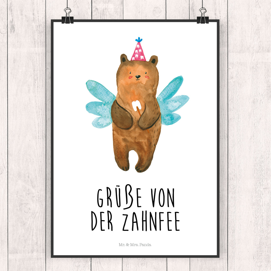 Poster Zahnfee Bär Poster, Wandposter, Bild, Wanddeko, Küchenposter, Kinderposter, Wanddeko Bild, Raumdekoration, Wanddekoration, Handgemaltes Poster, Mr. & Mrs. Panda Poster, Designposter, Kunstdruck, Posterdruck, Bär, Teddy, Teddybär, Zahnfee, Fee, Milchzahn, Erster Zahn