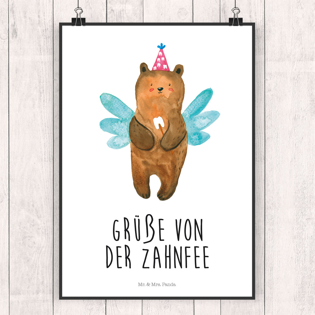 Poster Zahnfee Bär Poster, Wandposter, Bild, Wanddeko, Küchenposter, Kinderposter, Wanddeko Bild, Raumdekoration, Wanddekoration, Handgemaltes Poster, Mr. & Mrs. Panda Poster, Designposter, Kunstdruck, Posterdruck, Bär, Teddy, Teddybär, Zahnfee, Fee, Milchzahn, Erster Zahn