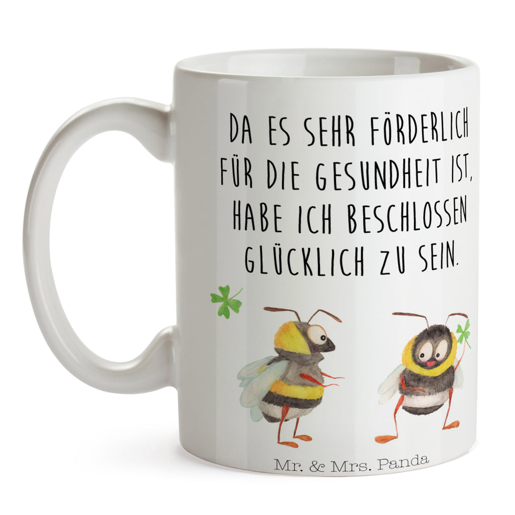 Tasse Hummeln mit Kleeblatt Hummel, Biene, Spruch positiv, Biene Deko, Spruch schön, glücklich sein, glücklich werden, Spruch fröhlich Becher, Kaffeetasse, Kaffeebecher, Tee, Frühstück, Büro  süße Tiermotive, gute Laune, lustige Sprüche, Tiere