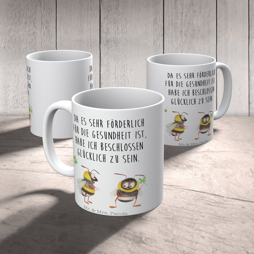 Tasse Hummeln mit Kleeblatt Hummel, Biene, Spruch positiv, Biene Deko, Spruch schön, glücklich sein, glücklich werden, Spruch fröhlich Becher, Kaffeetasse, Kaffeebecher, Tee, Frühstück, Büro  süße Tiermotive, gute Laune, lustige Sprüche, Tiere