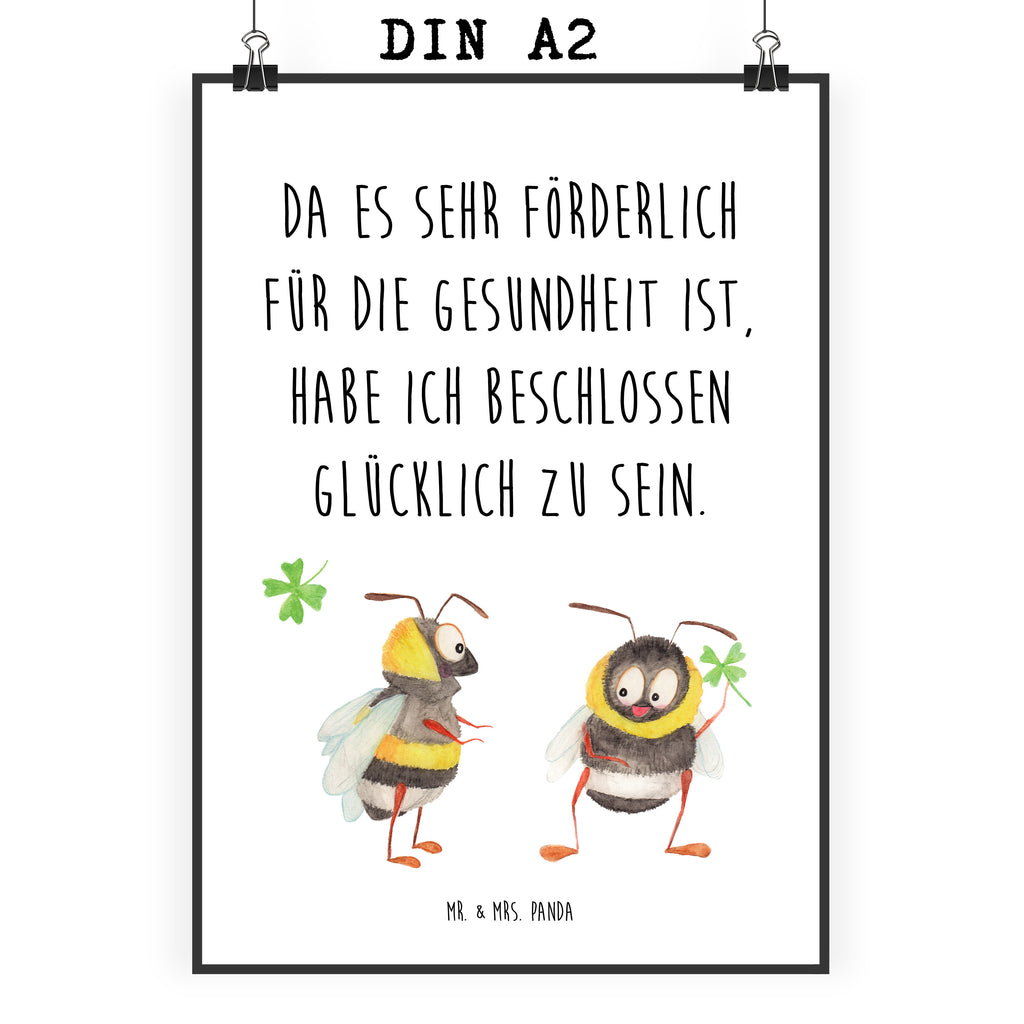 Poster Hummeln mit Kleeblatt Poster, Wandposter, Bild, Wanddeko, Küchenposter, Kinderposter, Wanddeko Bild, Raumdekoration, Wanddekoration, Handgemaltes Poster, Mr. & Mrs. Panda Poster, Designposter, Kunstdruck, Posterdruck, Tiermotive, Gute Laune, lustige Sprüche, Tiere, Hummel, Biene, Spruch positiv, Biene Deko, Spruch schön, glücklich sein, glücklich werden, Spruch fröhlich