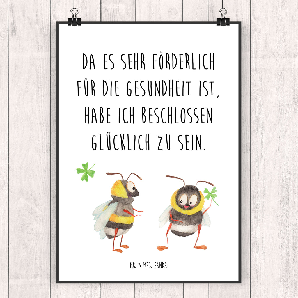 Poster Hummeln mit Kleeblatt Poster, Wandposter, Bild, Wanddeko, Küchenposter, Kinderposter, Wanddeko Bild, Raumdekoration, Wanddekoration, Handgemaltes Poster, Mr. & Mrs. Panda Poster, Designposter, Kunstdruck, Posterdruck, Tiermotive, Gute Laune, lustige Sprüche, Tiere, Hummel, Biene, Spruch positiv, Biene Deko, Spruch schön, glücklich sein, glücklich werden, Spruch fröhlich