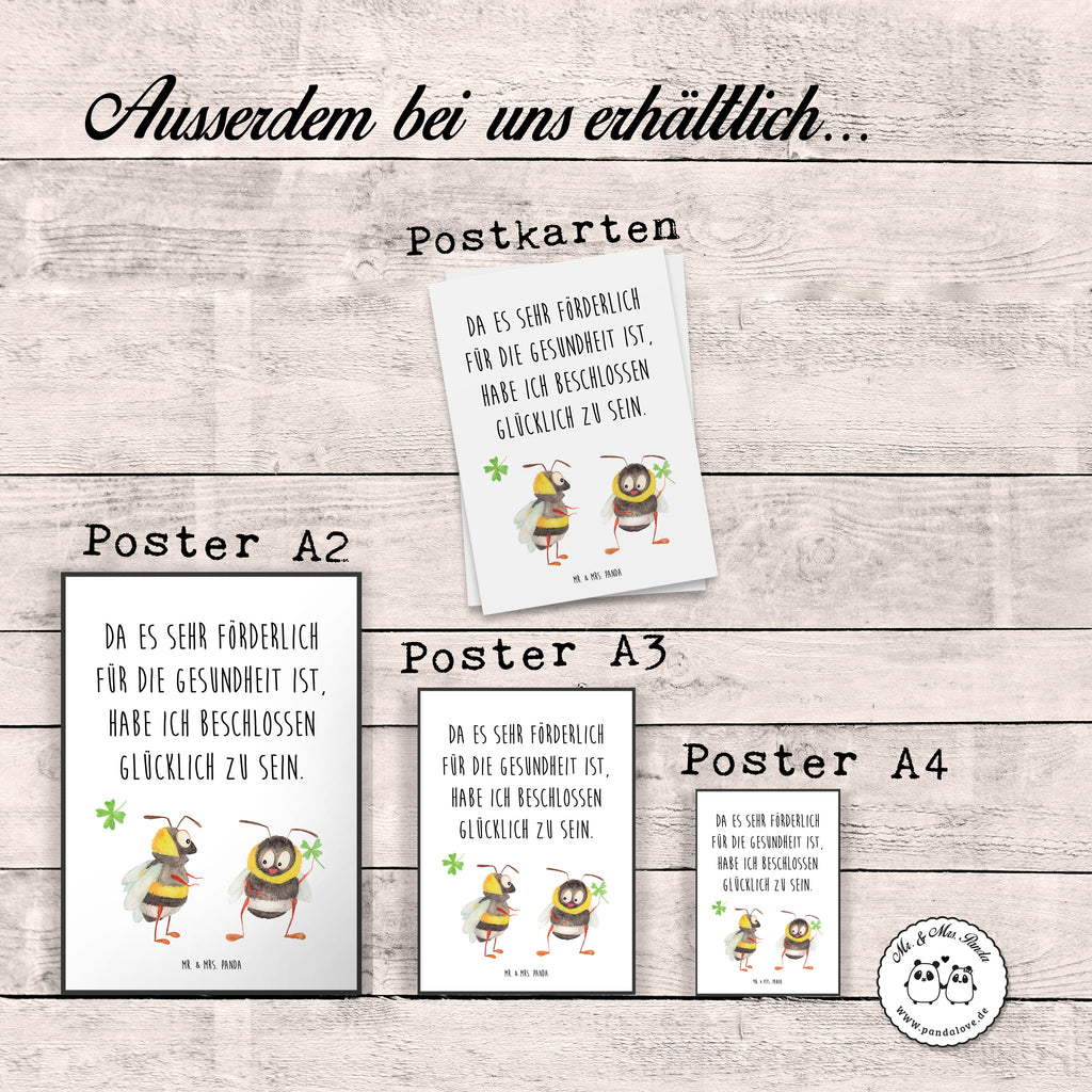 Poster Hummeln mit Kleeblatt Poster, Wandposter, Bild, Wanddeko, Küchenposter, Kinderposter, Wanddeko Bild, Raumdekoration, Wanddekoration, Handgemaltes Poster, Mr. & Mrs. Panda Poster, Designposter, Kunstdruck, Posterdruck, Tiermotive, Gute Laune, lustige Sprüche, Tiere, Hummel, Biene, Spruch positiv, Biene Deko, Spruch schön, glücklich sein, glücklich werden, Spruch fröhlich