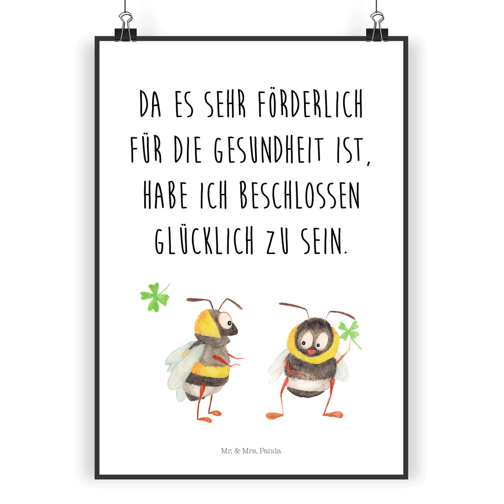 Poster Hummeln mit Kleeblatt Poster, Wandposter, Bild, Wanddeko, Küchenposter, Kinderposter, Wanddeko Bild, Raumdekoration, Wanddekoration, Handgemaltes Poster, Mr. & Mrs. Panda Poster, Designposter, Kunstdruck, Posterdruck, Tiermotive, Gute Laune, lustige Sprüche, Tiere, Hummel, Biene, Spruch positiv, Biene Deko, Spruch schön, glücklich sein, glücklich werden, Spruch fröhlich