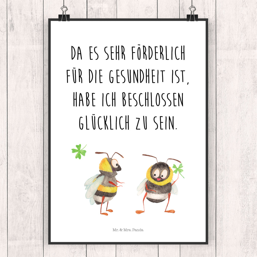 Poster Hummeln mit Kleeblatt Poster, Wandposter, Bild, Wanddeko, Küchenposter, Kinderposter, Wanddeko Bild, Raumdekoration, Wanddekoration, Handgemaltes Poster, Mr. & Mrs. Panda Poster, Designposter, Kunstdruck, Posterdruck, Tiermotive, Gute Laune, lustige Sprüche, Tiere, Hummel, Biene, Spruch positiv, Biene Deko, Spruch schön, glücklich sein, glücklich werden, Spruch fröhlich