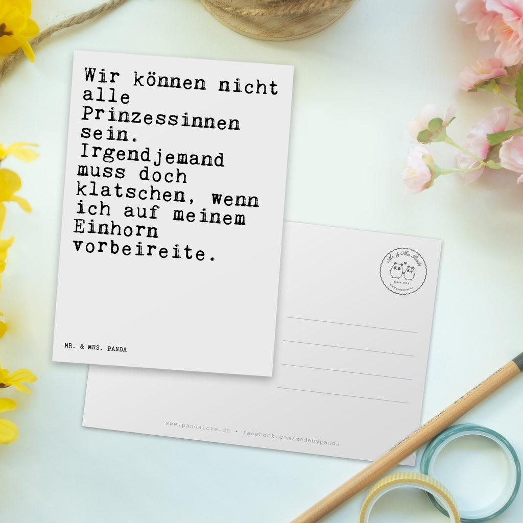 Postkarte Sprüche und Zitate Wir können nicht alle Prinzessinnen sein. Irgendjemand muss doch klatschen, wenn ich auf meinem Einhorn vorbeireite. Geschenkkarte, Grußkarte, Karte, Einladung, Ansichtskarte, Geburtstagskarte, Einladungskarte, Dankeskarte, Spruch, Sprüche, lustig, Weisheiten, Zitate, Spruch Sprüche Weisheiten Zitate Lustig Weisheit Worte