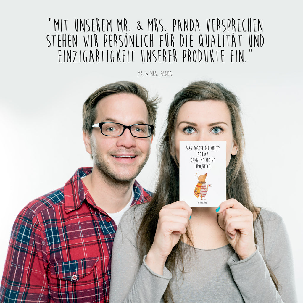 Postkarte Nachtfalter mit Fähnchen Geschenkkarte, Grußkarte, Karte, Einladung, Ansichtskarte, Geburtstagskarte, Einladungskarte, Dankeskarte, Tiermotive, Gute Laune, lustige Sprüche, Tiere, Nachtfalter, Käfer, Spruch lustig, Spruch witzig, süß, niedlich, Küche Deko, Was kostet die Welt