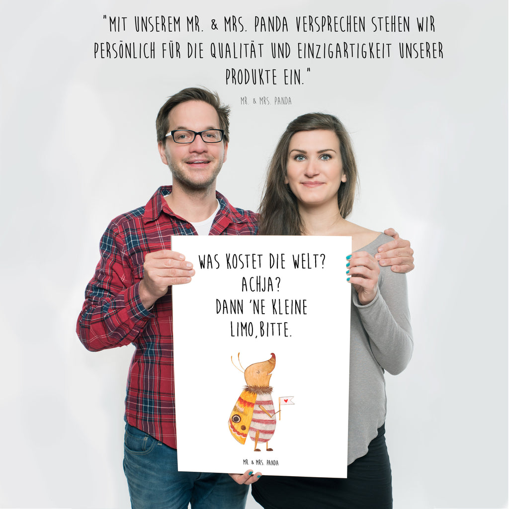 Poster Nachtfalter mit Fähnchen Poster, Wandposter, Bild, Wanddeko, Küchenposter, Kinderposter, Wanddeko Bild, Raumdekoration, Wanddekoration, Handgemaltes Poster, Mr. & Mrs. Panda Poster, Designposter, Kunstdruck, Posterdruck, Tiermotive, Gute Laune, lustige Sprüche, Tiere, Nachtfalter, Käfer, Spruch lustig, Spruch witzig, süß, niedlich, Küche Deko, Was kostet die Welt