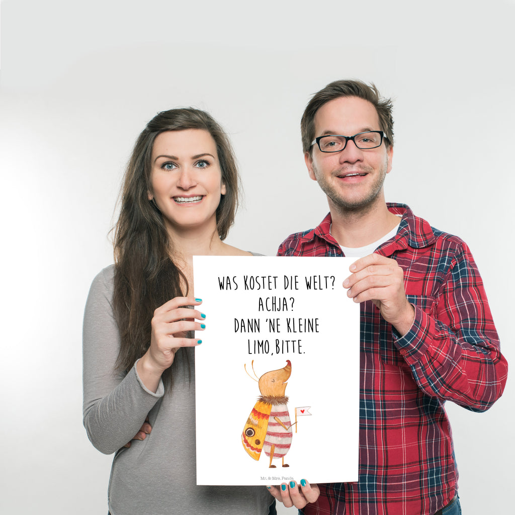 Poster Nachtfalter mit Fähnchen Poster, Wandposter, Bild, Wanddeko, Küchenposter, Kinderposter, Wanddeko Bild, Raumdekoration, Wanddekoration, Handgemaltes Poster, Mr. & Mrs. Panda Poster, Designposter, Kunstdruck, Posterdruck, Tiermotive, Gute Laune, lustige Sprüche, Tiere, Nachtfalter, Käfer, Spruch lustig, Spruch witzig, süß, niedlich, Küche Deko, Was kostet die Welt
