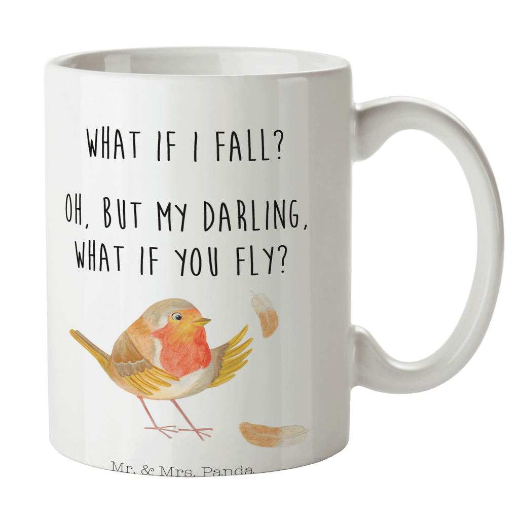 Tasse Rotkehlchen mit Federn What if i fall, Rotkehlchen, Spruch Motivation, Spruch Mut, Vogel, Motivation Sprüche, Motivationsbilder, fliegen  Becher, Kaffeetasse, Kaffeebecher, Tee, Frühstück, Büro  süße Tiermotive, gute Laune, lustige Sprüche, Tiere