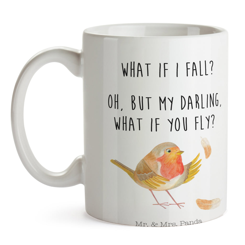 Tasse Rotkehlchen mit Federn What if i fall, Rotkehlchen, Spruch Motivation, Spruch Mut, Vogel, Motivation Sprüche, Motivationsbilder, fliegen  Becher, Kaffeetasse, Kaffeebecher, Tee, Frühstück, Büro  süße Tiermotive, gute Laune, lustige Sprüche, Tiere
