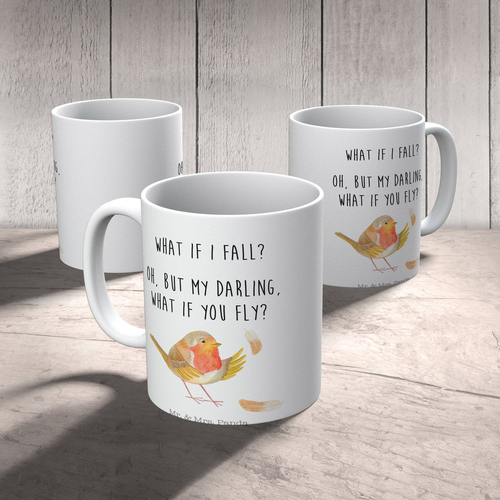 Tasse Rotkehlchen mit Federn What if i fall, Rotkehlchen, Spruch Motivation, Spruch Mut, Vogel, Motivation Sprüche, Motivationsbilder, fliegen  Becher, Kaffeetasse, Kaffeebecher, Tee, Frühstück, Büro  süße Tiermotive, gute Laune, lustige Sprüche, Tiere
