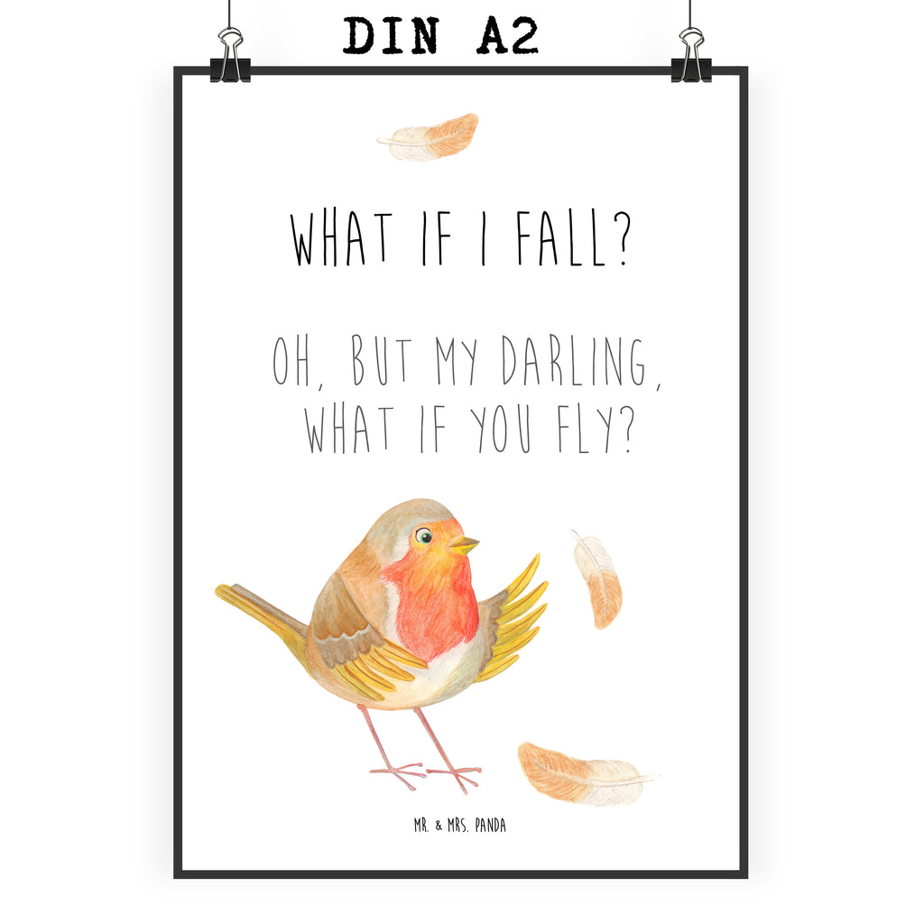 Poster Rotkehlchen mit Federn Poster, Wandposter, Bild, Wanddeko, Küchenposter, Kinderposter, Wanddeko Bild, Raumdekoration, Wanddekoration, Handgemaltes Poster, Mr. & Mrs. Panda Poster, Designposter, Kunstdruck, Posterdruck, Tiermotive, Gute Laune, lustige Sprüche, Tiere, What if i fall, Rotkehlchen, Spruch Motivation, Spruch Mut, Vogel, Motivation Sprüche, Motivationsbilder, fliegen