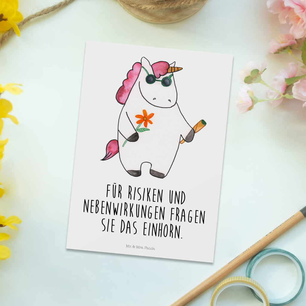 Postkarte Einhorn Woodstock Geschenkkarte, Grußkarte, Karte, Einladung, Ansichtskarte, Geburtstagskarte, Einladungskarte, Einhorn, Einhörner, Einhorn Deko, Pegasus, Unicorn, Kiffen, Joint, Zigarette, Alkohol, Party, Spaß. lustig, witzig, Woodstock