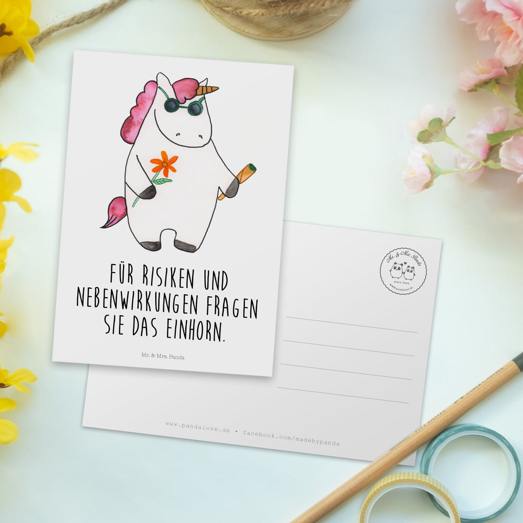 Postkarte Einhorn Woodstock Geschenkkarte, Grußkarte, Karte, Einladung, Ansichtskarte, Geburtstagskarte, Einladungskarte, Einhorn, Einhörner, Einhorn Deko, Pegasus, Unicorn, Kiffen, Joint, Zigarette, Alkohol, Party, Spaß. lustig, witzig, Woodstock