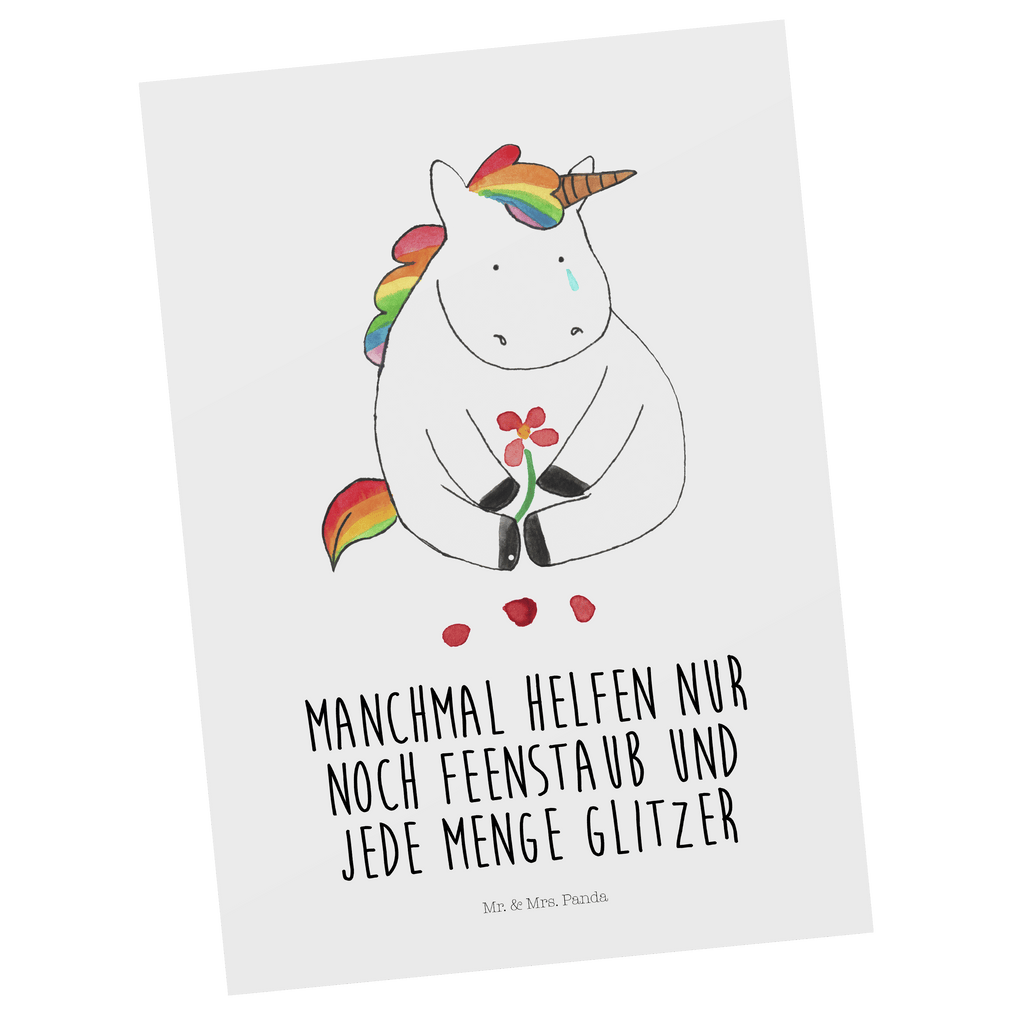 Postkarte Einhorn Traurig Geschenkkarte, Grußkarte, Karte, Einladung, Ansichtskarte, Geburtstagskarte, Einladungskarte, Einhorn, Einhörner, Einhorn Deko, Pegasus, Unicorn, Glitzer, Trösten. Freundschaft, Freunde, Liebe, Trauer, Blume