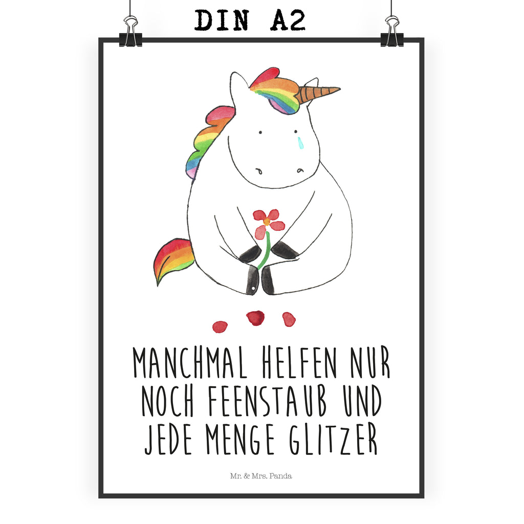 Poster Einhorn Traurig Poster, Wandposter, Bild, Wanddeko, Küchenposter, Kinderposter, Wanddeko Bild, Raumdekoration, Wanddekoration, Handgemaltes Poster, Mr. & Mrs. Panda Poster, Designposter, Kunstdruck, Posterdruck, Einhorn, Einhörner, Einhorn Deko, Pegasus, Unicorn, Glitzer, Trösten. Freundschaft, Freunde, Liebe, Trauer, Grußkarte, Blume