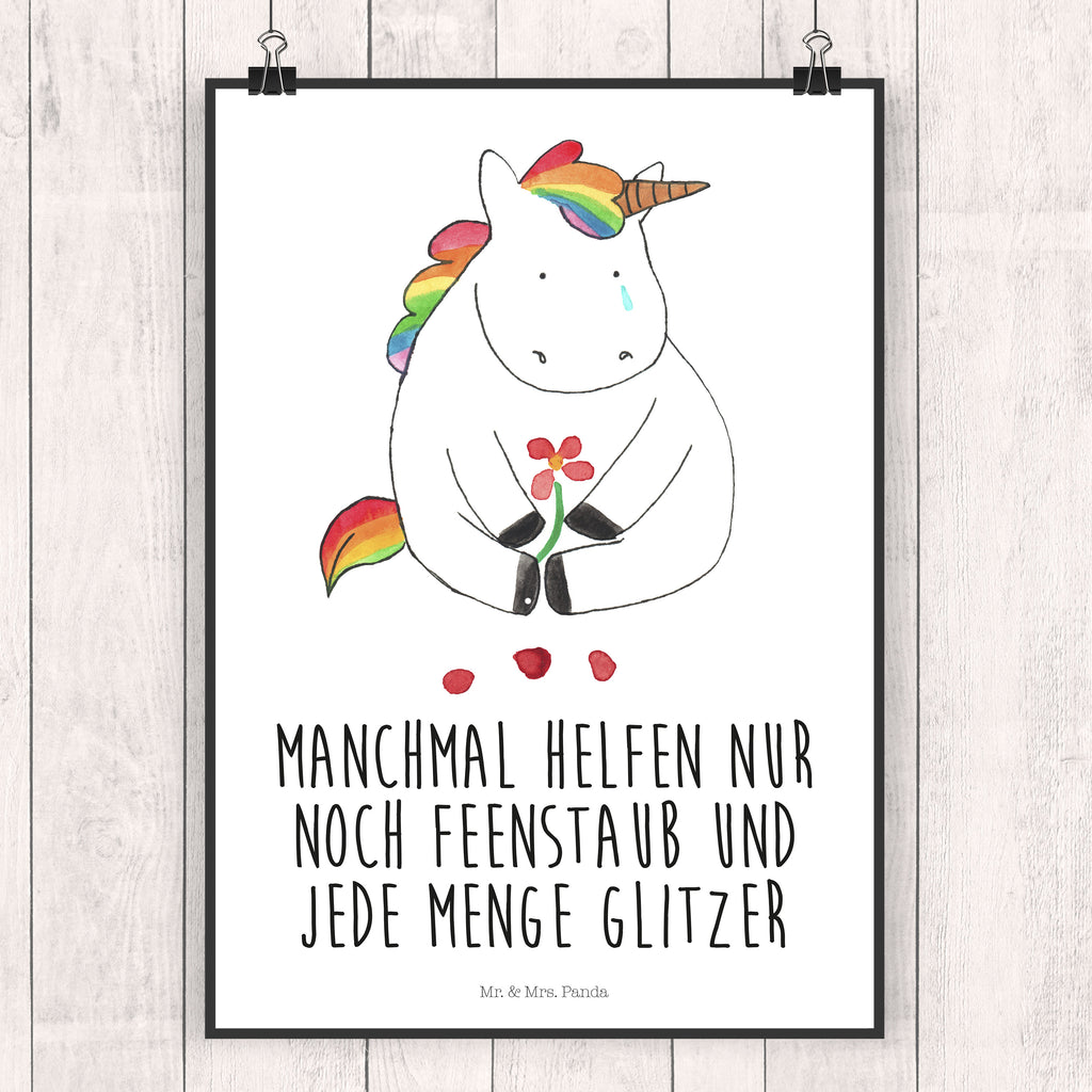 Poster Einhorn Traurig Poster, Wandposter, Bild, Wanddeko, Küchenposter, Kinderposter, Wanddeko Bild, Raumdekoration, Wanddekoration, Handgemaltes Poster, Mr. & Mrs. Panda Poster, Designposter, Kunstdruck, Posterdruck, Einhorn, Einhörner, Einhorn Deko, Pegasus, Unicorn, Glitzer, Trösten. Freundschaft, Freunde, Liebe, Trauer, Grußkarte, Blume