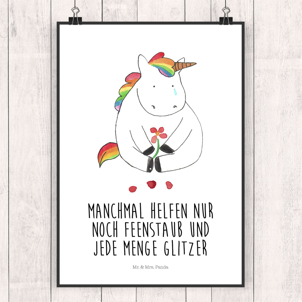 Poster Einhorn Traurig Poster, Wandposter, Bild, Wanddeko, Küchenposter, Kinderposter, Wanddeko Bild, Raumdekoration, Wanddekoration, Handgemaltes Poster, Mr. & Mrs. Panda Poster, Designposter, Kunstdruck, Posterdruck, Einhorn, Einhörner, Einhorn Deko, Pegasus, Unicorn, Glitzer, Trösten. Freundschaft, Freunde, Liebe, Trauer, Grußkarte, Blume