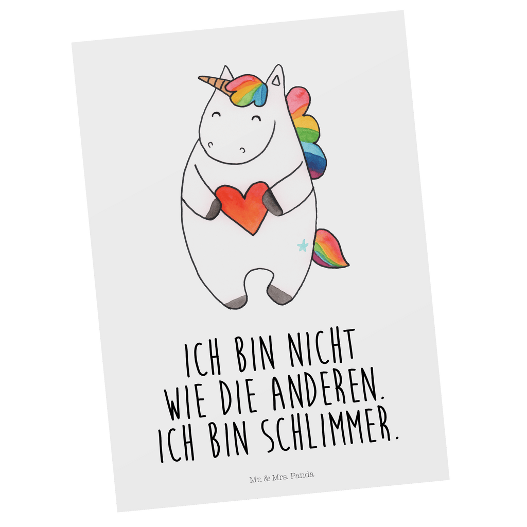 Postkarte Einhorn Herz Geschenkkarte, Grußkarte, Karte, Einladung, Ansichtskarte, Geburtstagskarte, Einladungskarte, Einhorn, Einhörner, Einhorn Deko, Pegasus, Unicorn, Herz, schlimm, böse, witzig, lustig, Freundin, anders, bunt
