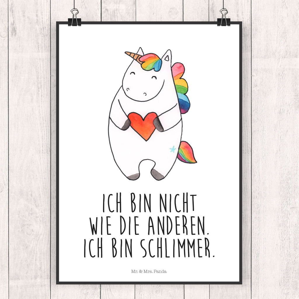 Poster Einhorn Herz Poster, Wandposter, Bild, Wanddeko, Küchenposter, Kinderposter, Wanddeko Bild, Raumdekoration, Wanddekoration, Handgemaltes Poster, Mr. & Mrs. Panda Poster, Designposter, Kunstdruck, Posterdruck, Einhorn, Einhörner, Einhorn Deko, Pegasus, Unicorn, Herz, schlimm, böse, witzig, lustig, Freundin, anders, bunt