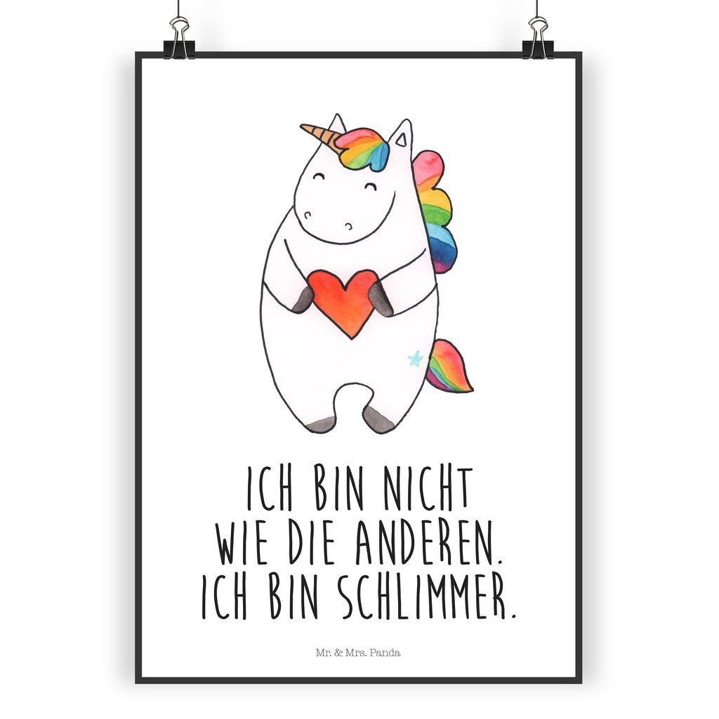 Poster Einhorn Herz Poster, Wandposter, Bild, Wanddeko, Küchenposter, Kinderposter, Wanddeko Bild, Raumdekoration, Wanddekoration, Handgemaltes Poster, Mr. & Mrs. Panda Poster, Designposter, Kunstdruck, Posterdruck, Einhorn, Einhörner, Einhorn Deko, Pegasus, Unicorn, Herz, schlimm, böse, witzig, lustig, Freundin, anders, bunt