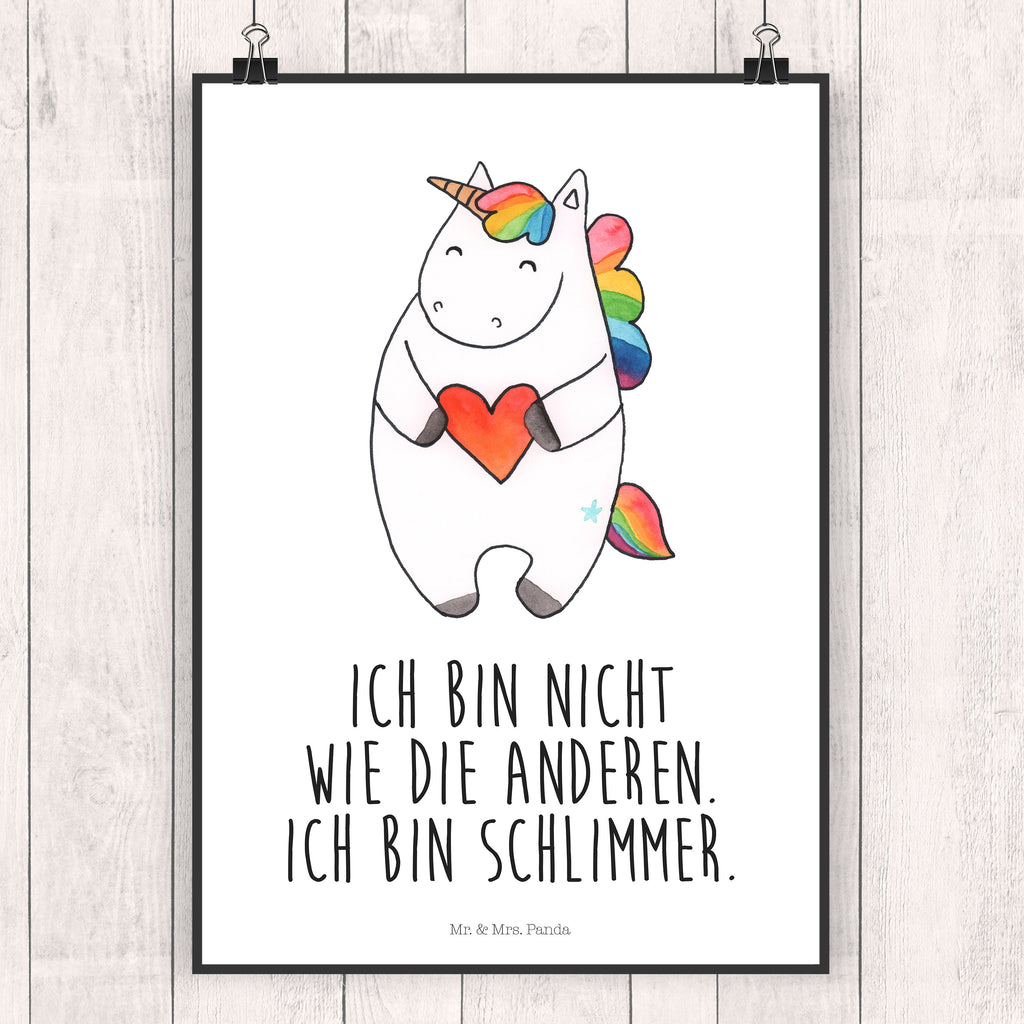 Poster Einhorn Herz Poster, Wandposter, Bild, Wanddeko, Küchenposter, Kinderposter, Wanddeko Bild, Raumdekoration, Wanddekoration, Handgemaltes Poster, Mr. & Mrs. Panda Poster, Designposter, Kunstdruck, Posterdruck, Einhorn, Einhörner, Einhorn Deko, Pegasus, Unicorn, Herz, schlimm, böse, witzig, lustig, Freundin, anders, bunt