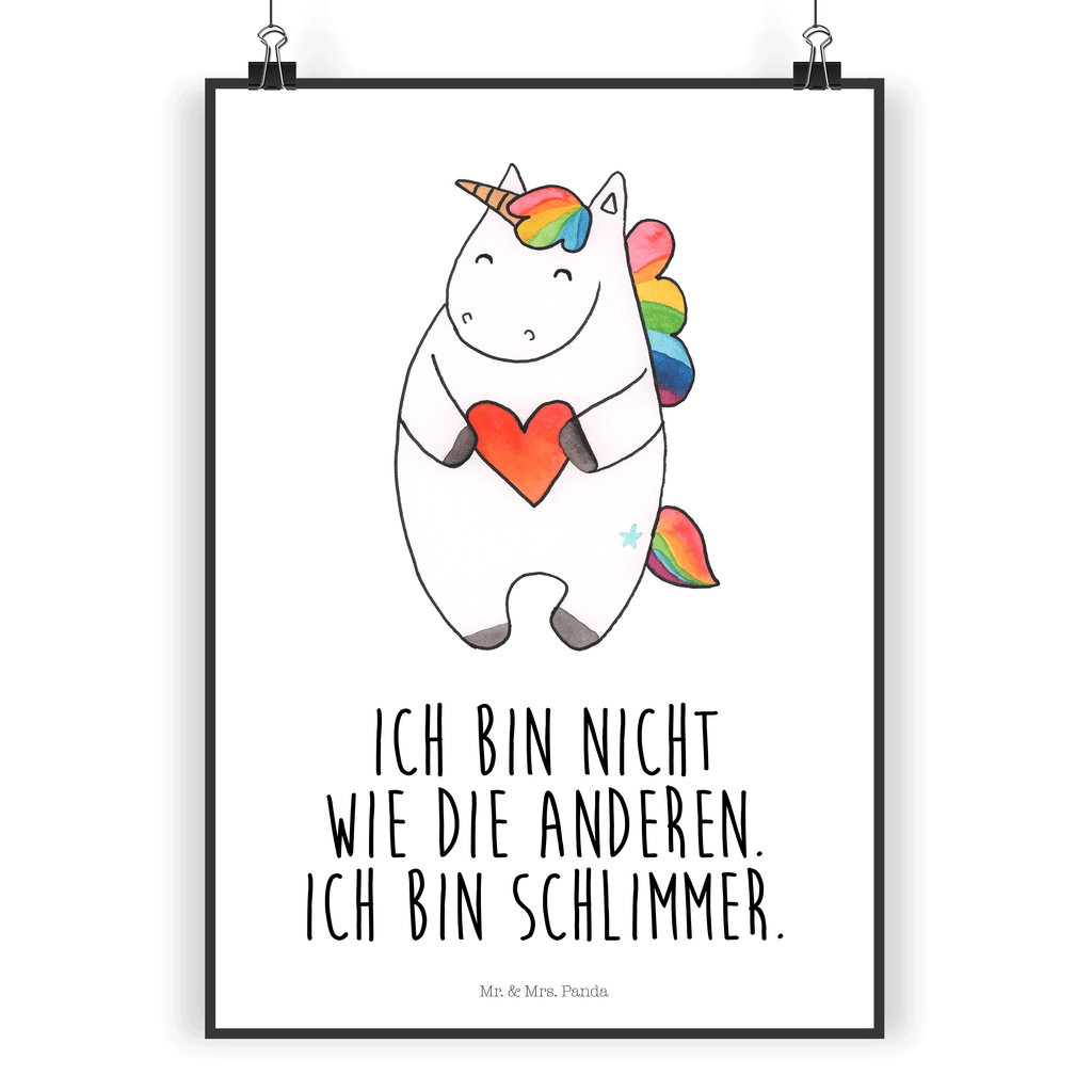 Poster Einhorn Herz Poster, Wandposter, Bild, Wanddeko, Küchenposter, Kinderposter, Wanddeko Bild, Raumdekoration, Wanddekoration, Handgemaltes Poster, Mr. & Mrs. Panda Poster, Designposter, Kunstdruck, Posterdruck, Einhorn, Einhörner, Einhorn Deko, Pegasus, Unicorn, Herz, schlimm, böse, witzig, lustig, Freundin, anders, bunt