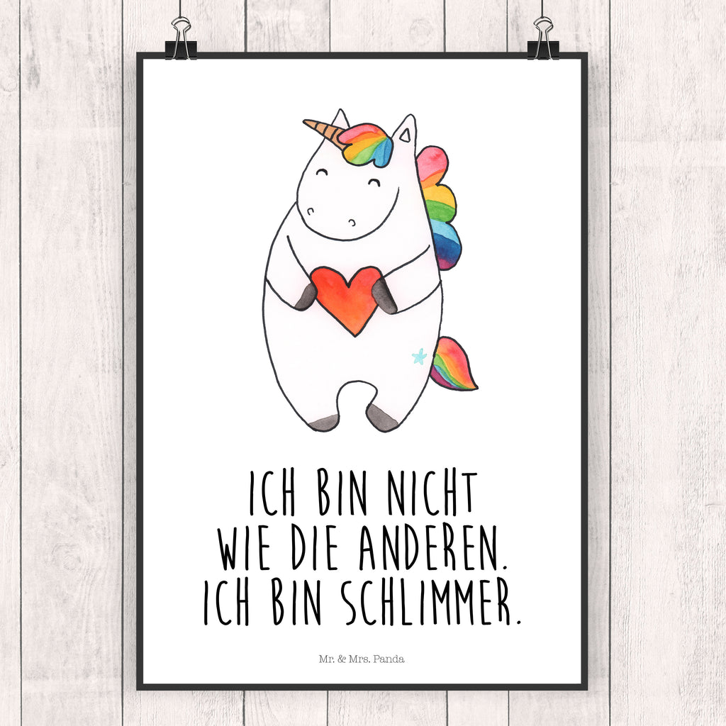 Poster Einhorn Herz Poster, Wandposter, Bild, Wanddeko, Küchenposter, Kinderposter, Wanddeko Bild, Raumdekoration, Wanddekoration, Handgemaltes Poster, Mr. & Mrs. Panda Poster, Designposter, Kunstdruck, Posterdruck, Einhorn, Einhörner, Einhorn Deko, Pegasus, Unicorn, Herz, schlimm, böse, witzig, lustig, Freundin, anders, bunt