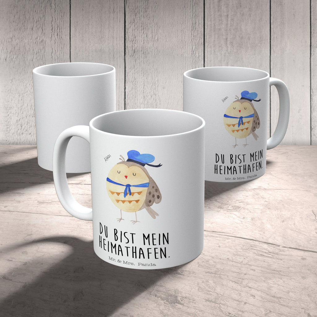 Tasse Eule Matrosen Eule Spruch, Eule Deko, Owl, Wortspiel lustig, Matrose, Freundin, Ehe, Seefahrer, Heimathafen, Hochzeitstag Geschenk   Becher, Kaffeetasse, Kaffeebecher, Tee, Frühstück, Büro  Eule