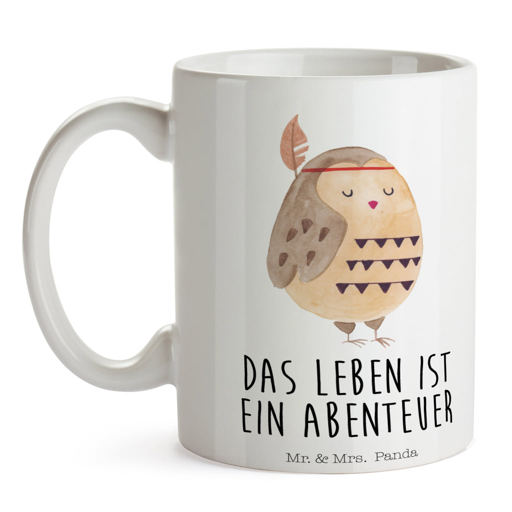 Tasse Eule Federschmuck Eule, Eule Deko, Owl, Das Leben ist ein Abenteuer, Reisespruch, Federschmuck, Dekoration  Becher, Kaffeetasse, Kaffeebecher, Tee, Frühstück, Büro  Eule