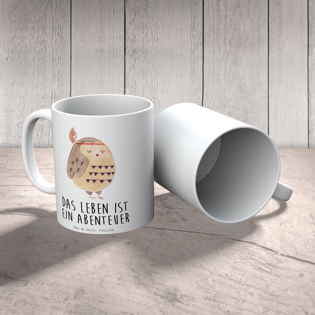 Tasse Eule Federschmuck Eule, Eule Deko, Owl, Das Leben ist ein Abenteuer, Reisespruch, Federschmuck, Dekoration  Becher, Kaffeetasse, Kaffeebecher, Tee, Frühstück, Büro  Eule