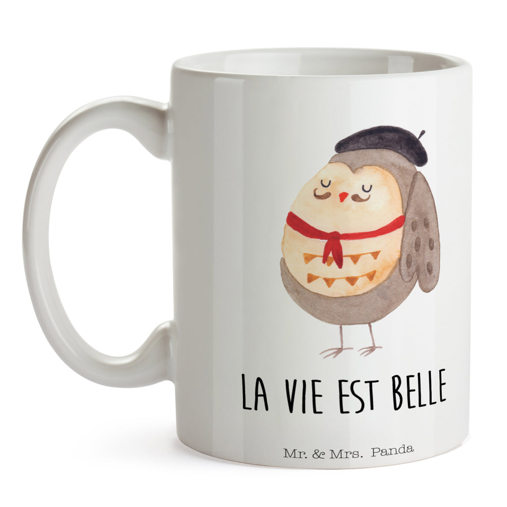 Tasse Eule Französisch Eule, Eulen, Eule Deko, Owl, hibou, La vie est belle, das Leben ist schön, Spruch schön, Spruch Französisch, Frankreich Becher, Kaffeetasse, Kaffeebecher, Tee, Frühstück, Büro  Eule