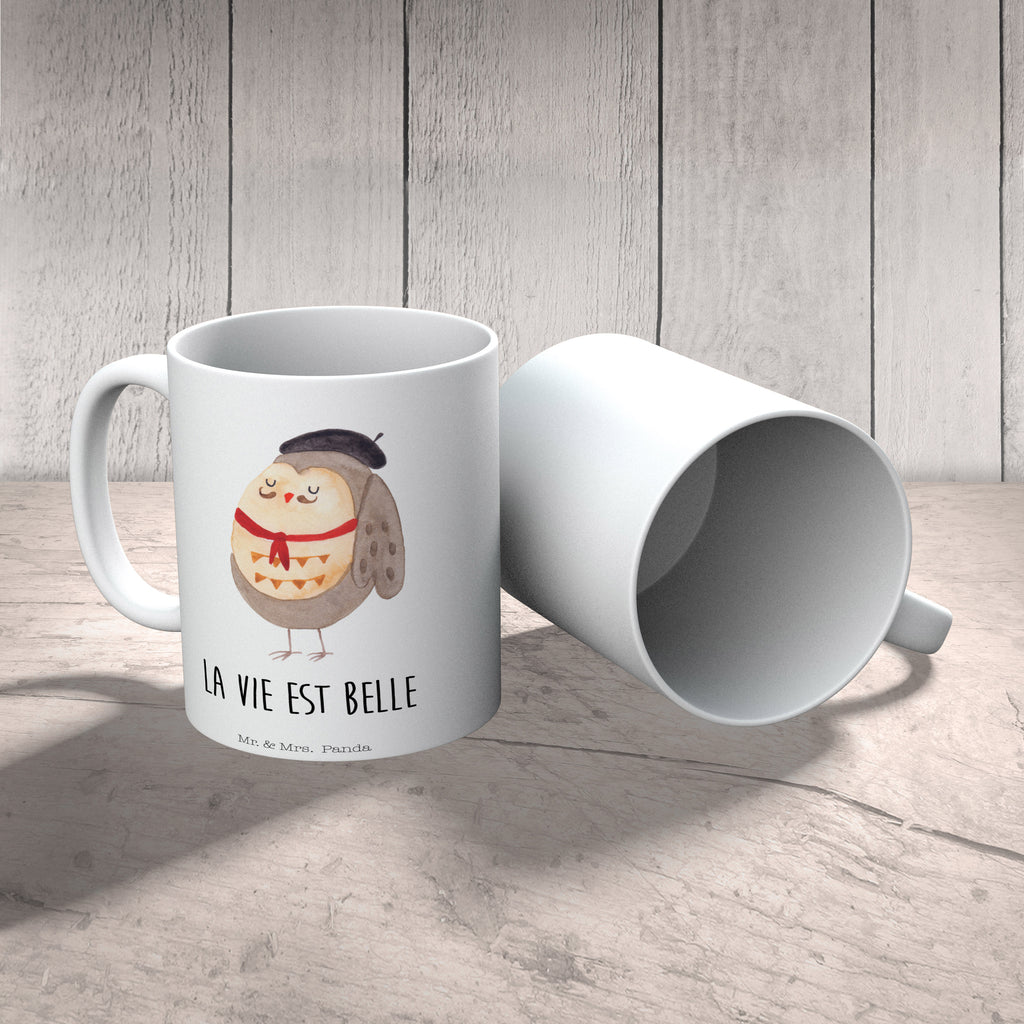Tasse Eule Französisch Eule, Eulen, Eule Deko, Owl, hibou, La vie est belle, das Leben ist schön, Spruch schön, Spruch Französisch, Frankreich Becher, Kaffeetasse, Kaffeebecher, Tee, Frühstück, Büro  Eule