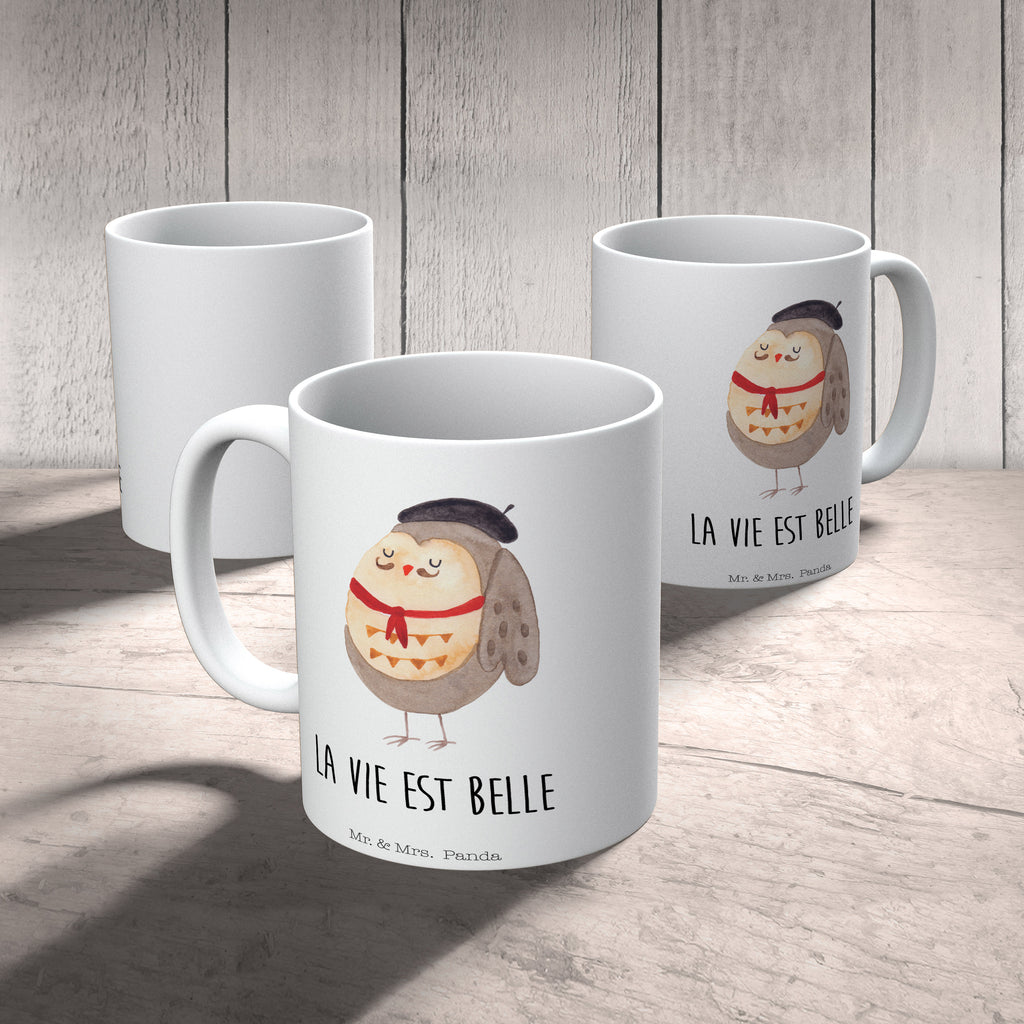 Tasse Eule Französisch Eule, Eulen, Eule Deko, Owl, hibou, La vie est belle, das Leben ist schön, Spruch schön, Spruch Französisch, Frankreich Becher, Kaffeetasse, Kaffeebecher, Tee, Frühstück, Büro  Eule