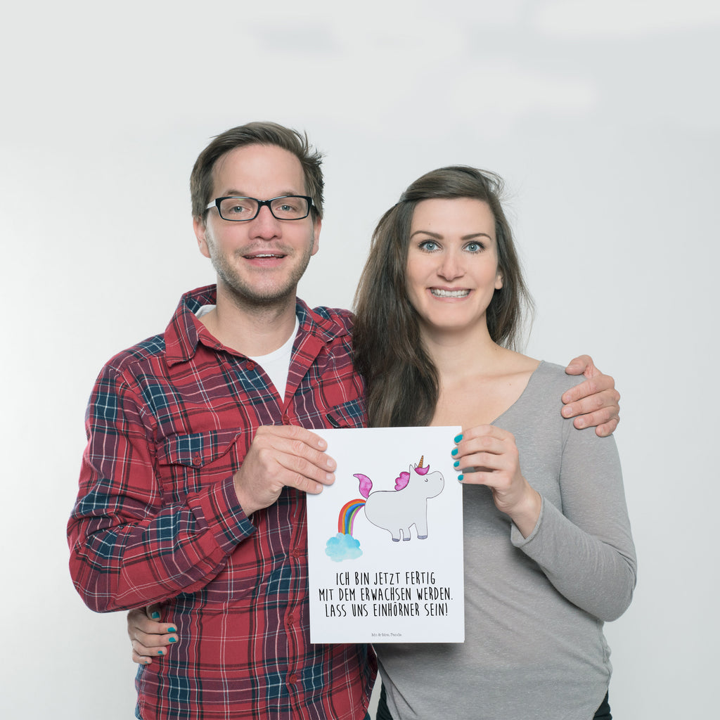 Poster Einhorn Pupsend Poster, Wandposter, Bild, Wanddeko, Küchenposter, Kinderposter, Wanddeko Bild, Raumdekoration, Wanddekoration, Handgemaltes Poster, Mr. & Mrs. Panda Poster, Designposter, Kunstdruck, Posterdruck, Einhorn, Einhörner, Einhorn Deko, Pegasus, Unicorn, Pups, Regenbogen, Glitzer, Einhornpower, Erwachsenwerden, Spaß, lustig, Freundin