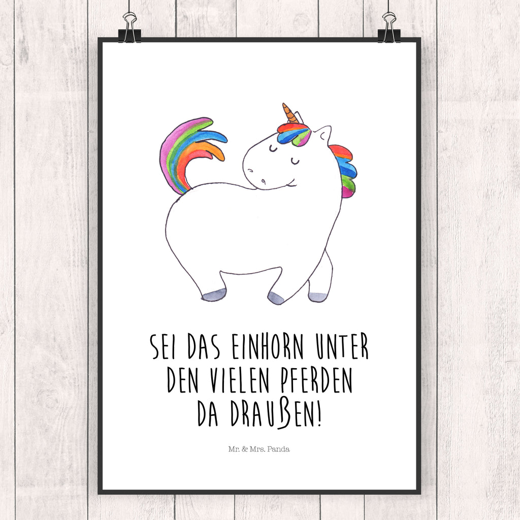 Poster Einhorn stolzierend Poster, Wandposter, Bild, Wanddeko, Küchenposter, Kinderposter, Wanddeko Bild, Raumdekoration, Wanddekoration, Handgemaltes Poster, Mr. & Mrs. Panda Poster, Designposter, Kunstdruck, Posterdruck, Einhorn, Einhörner, Einhorn Deko, Pegasus, Unicorn, stolz, anders, bunt, Pferd, Reiter, Reiten, Freundin, Geschenk