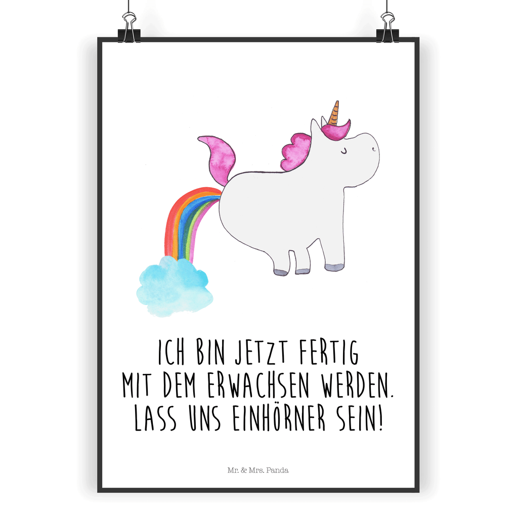 Poster Einhorn Pupsend Poster, Wandposter, Bild, Wanddeko, Küchenposter, Kinderposter, Wanddeko Bild, Raumdekoration, Wanddekoration, Handgemaltes Poster, Mr. & Mrs. Panda Poster, Designposter, Kunstdruck, Posterdruck, Einhorn, Einhörner, Einhorn Deko, Pegasus, Unicorn, Pups, Regenbogen, Glitzer, Einhornpower, Erwachsenwerden, Spaß, lustig, Freundin