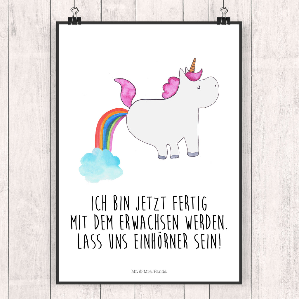 Poster Einhorn Pupsend Poster, Wandposter, Bild, Wanddeko, Küchenposter, Kinderposter, Wanddeko Bild, Raumdekoration, Wanddekoration, Handgemaltes Poster, Mr. & Mrs. Panda Poster, Designposter, Kunstdruck, Posterdruck, Einhorn, Einhörner, Einhorn Deko, Pegasus, Unicorn, Pups, Regenbogen, Glitzer, Einhornpower, Erwachsenwerden, Spaß, lustig, Freundin