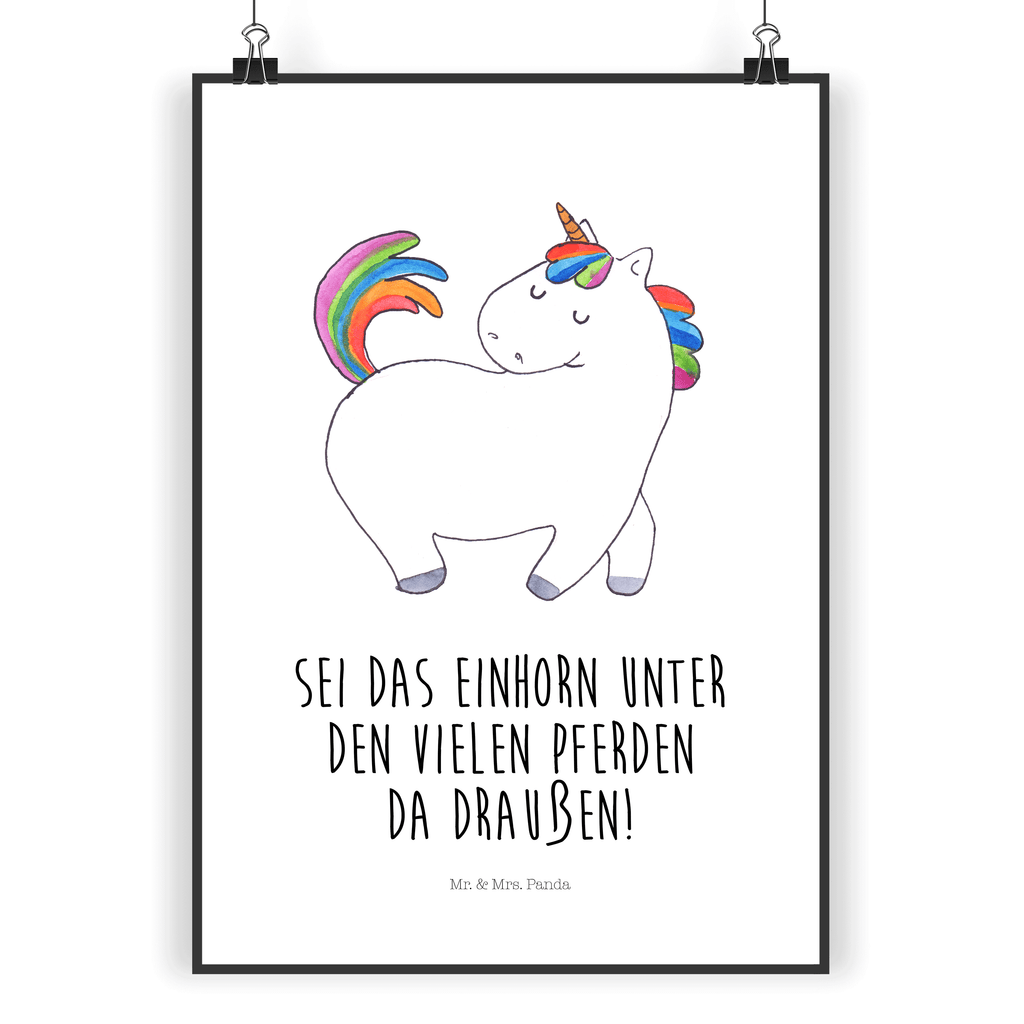 Poster Einhorn stolzierend Poster, Wandposter, Bild, Wanddeko, Küchenposter, Kinderposter, Wanddeko Bild, Raumdekoration, Wanddekoration, Handgemaltes Poster, Mr. & Mrs. Panda Poster, Designposter, Kunstdruck, Posterdruck, Einhorn, Einhörner, Einhorn Deko, Pegasus, Unicorn, stolz, anders, bunt, Pferd, Reiter, Reiten, Freundin, Geschenk