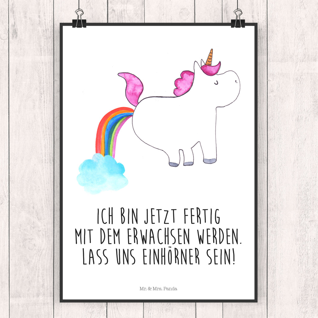 Poster Einhorn Pupsend Poster, Wandposter, Bild, Wanddeko, Küchenposter, Kinderposter, Wanddeko Bild, Raumdekoration, Wanddekoration, Handgemaltes Poster, Mr. & Mrs. Panda Poster, Designposter, Kunstdruck, Posterdruck, Einhorn, Einhörner, Einhorn Deko, Pegasus, Unicorn, Pups, Regenbogen, Glitzer, Einhornpower, Erwachsenwerden, Spaß, lustig, Freundin