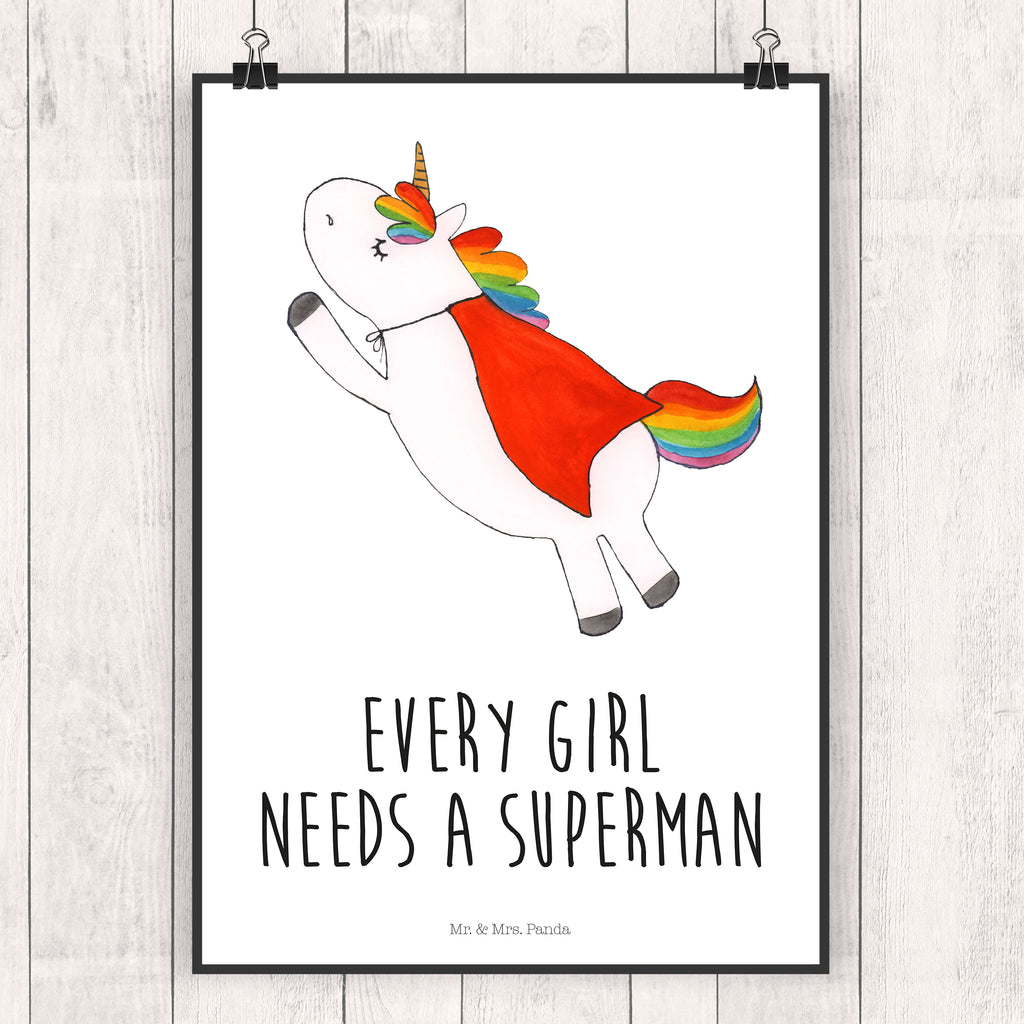 Poster Einhorn Super Poster, Wandposter, Bild, Wanddeko, Küchenposter, Kinderposter, Wanddeko Bild, Raumdekoration, Wanddekoration, Handgemaltes Poster, Mr. & Mrs. Panda Poster, Designposter, Kunstdruck, Posterdruck, Einhorn, Einhörner, Einhorn Deko, Pegasus, Unicorn, Traummann, Superheld, Held, Freundin, Geschenk, Girl, Mädchen