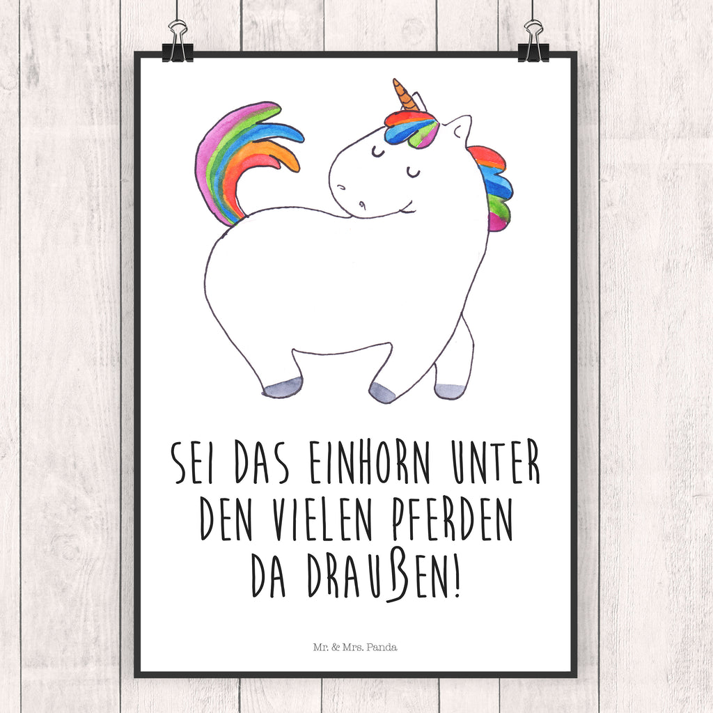 Poster Einhorn stolzierend Poster, Wandposter, Bild, Wanddeko, Küchenposter, Kinderposter, Wanddeko Bild, Raumdekoration, Wanddekoration, Handgemaltes Poster, Mr. & Mrs. Panda Poster, Designposter, Kunstdruck, Posterdruck, Einhorn, Einhörner, Einhorn Deko, Pegasus, Unicorn, stolz, anders, bunt, Pferd, Reiter, Reiten, Freundin, Geschenk