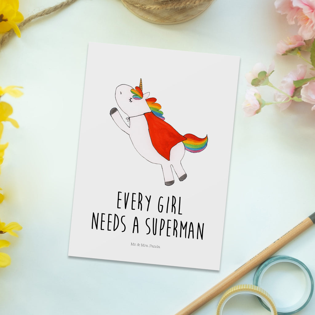 Postkarte Einhorn Super Geschenkkarte, Grußkarte, Karte, Einladung, Ansichtskarte, Geburtstagskarte, Einladungskarte, Einhorn, Einhörner, Einhorn Deko, Pegasus, Unicorn, Traummann, Superheld, Held, Freundin, Geschenk, Girl, Mädchen