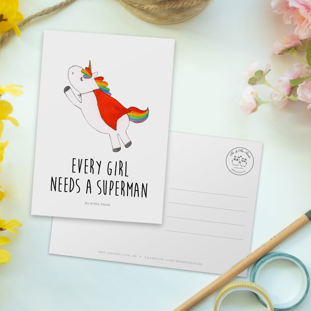 Postkarte Einhorn Super Geschenkkarte, Grußkarte, Karte, Einladung, Ansichtskarte, Geburtstagskarte, Einladungskarte, Einhorn, Einhörner, Einhorn Deko, Pegasus, Unicorn, Traummann, Superheld, Held, Freundin, Geschenk, Girl, Mädchen