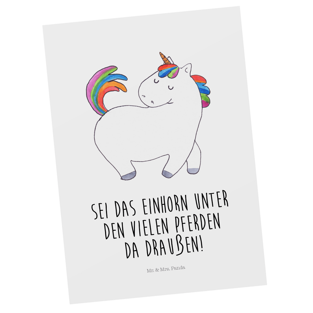 Postkarte Einhorn stolzierend Geschenkkarte, Grußkarte, Karte, Einladung, Ansichtskarte, Geburtstagskarte, Einladungskarte, Einhorn, Einhörner, Einhorn Deko, Pegasus, Unicorn, stolz, anders, bunt, Pferd, Reiter, Reiten, Freundin, Geschenk